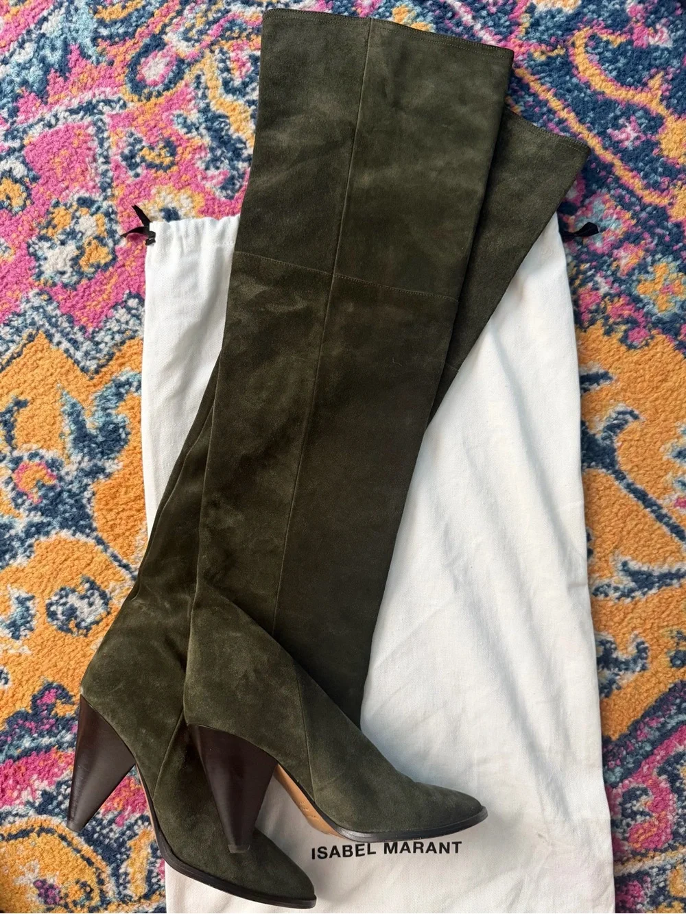 Isabelle Marant Olive Suede Over-The-Knee Cone Heel Boots